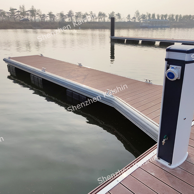 Silver Aluminum Alloy Floating Boat Docks Pontoon With Mooring Cleats And Pile Guide Fenders