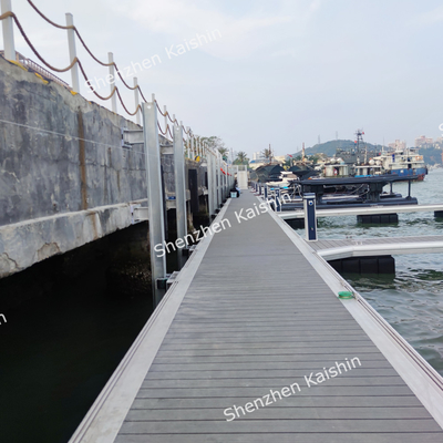 Silver Aluminum Alloy Floating Boat Docks Pontoon With Mooring Cleats And Pile Guide Fenders